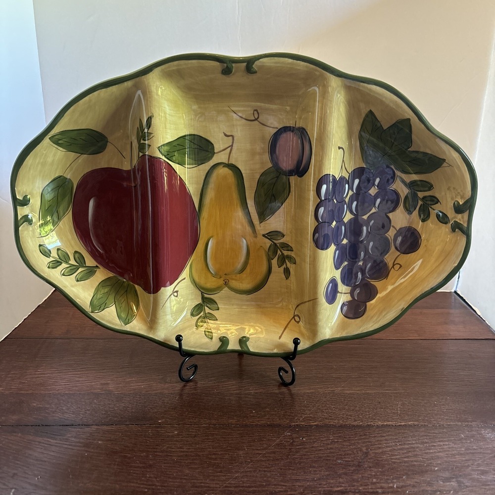 Server~Home Trends‎ Granada Platter Divided 3 Section Plate Grape Apple Fruit